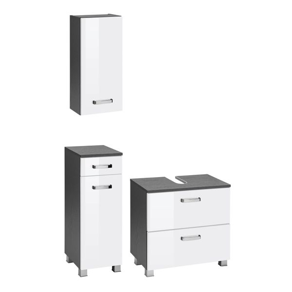 BadmöBel-Set Welltime "Ravenna", Weiß (Grafit, Weiß), KastenmöBel-Sets, BadmöBel-Set, HäNgeschrank, Unterschrank, Waschbeckenunterbeckenschrank-image