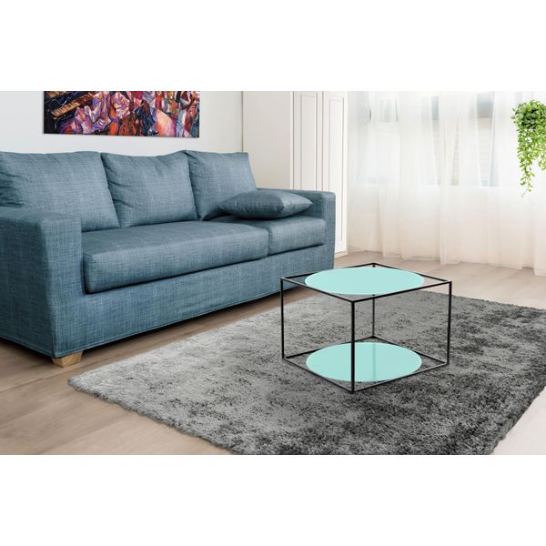 Beistelltisch Kayoom "Cody, Beistelltisch In WüRfelform, Offenes, Modernes Design", GrüN (GrüN, Schwarz), B:50Cm H:36Cm T:50Cm, Metall: Eisen, Glas, Tische, Beistelltisch, Moderne Kubusform Mit Runden AblagefläChen Aus Glas-image