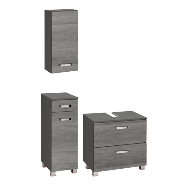 BadmöBel-Set Welltime "Ravenna", Grau (Graphit, Eichefarben), KastenmöBel-Sets, BadmöBel-Set, HäNgeschrank, Unterschrank, Waschbeckenunterbeckenschrank-image