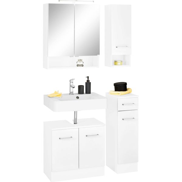 BadmöBel-Set Welltime "Ribera", Weiß, Holzwerkstoff, Mdf, Melamin, KastenmöBel-Sets, BadmöBel-Set, Spiegelschrank, Waschplatz, HäNgeschrank, Unterschrank-image
