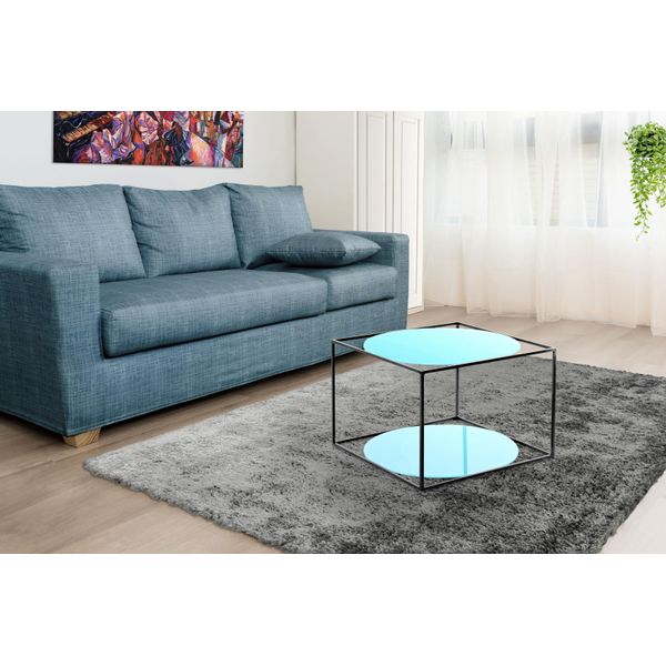 Beistelltisch Kayoom "Cody, Beistelltisch In WüRfelform, Offenes, Modernes Design", Blau (Blau, Schwarz), B:50Cm H:36Cm T:50Cm, Metall: Eisen, Glas, Tische, Beistelltisch, Moderne Kubusform Mit Runden AblagefläChen Aus Glas-image