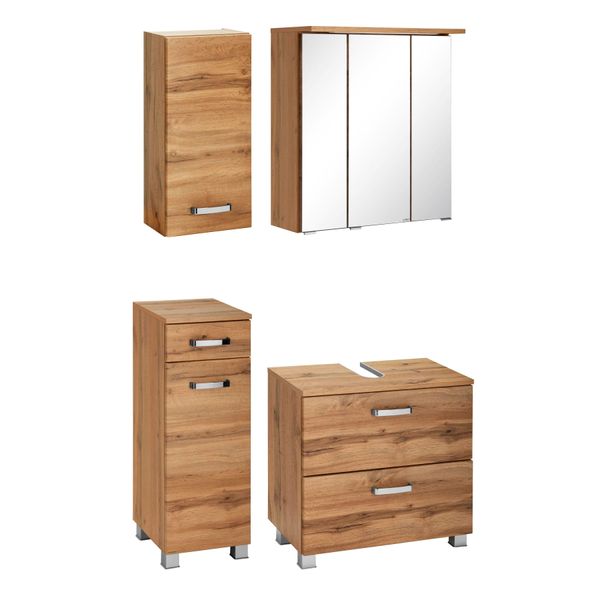 BadmöBel-Set Welltime "Ravenna", Braun (Eichefarben), Mdf, Melamin, KastenmöBel-Sets, BadmöBel-Set, HäNgeschrank, Unterschrank, Spiegelschrank, Waschbeckenunterschrank-image