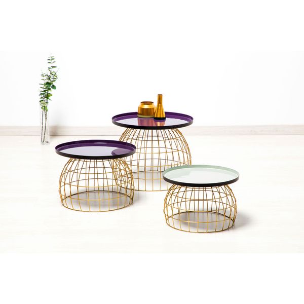 Beistelltisch Kayoom "Laudatio Beistelltisch-Set, Beistelltische Im 3Er-Set,Gitteroptik", Lila (Lila, Pflaume, Hellgrau), B:40Cm H:26Cm T:50Cm, Eisen, Tische, Beistelltisch, 3Er-Set, VielfäLtig Einsetzbar, Aktuelle Farben-image