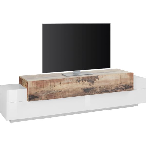 Lowboard Home Affaire "Coro,Lowboard,Tv-Kommode,Tv-MöBel,Tv-Bank", Weiß (Weiß Hochglanz, Ahornfarben), B:200Cm H:51,6Cm T:45Cm, Sideboards, Lowboard, Mit 3 Klappen Davon 2 Mit Push-To-Open Funktion Breite 200 Cm-image