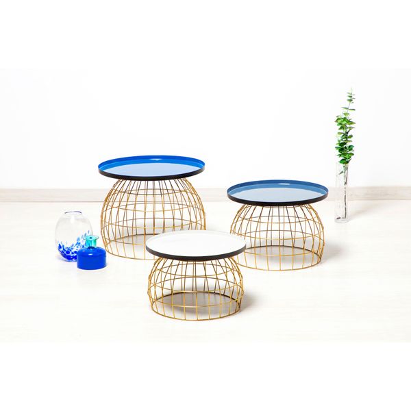 Beistelltisch Kayoom "Laudatio Beistelltisch-Set, Beistelltische Im 3Er-Set,Gitteroptik", Blau (Blau, Grau, Weiß), B:40Cm H:26Cm T:50Cm, Eisen, Tische, Beistelltisch, 3Er-Set, VielfäLtig Einsetzbar, Aktuelle Farben-image