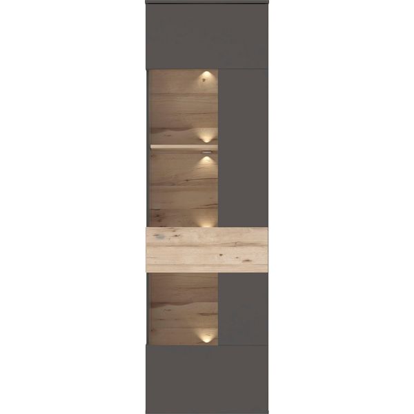 Vitrine Forte "Como", Grau (Grau, Eichefarben), B:60,4Cm H:203,3Cm T:41,3Cm, Holzwerkstoff, SchräNke, Vitrine, Vitrine, GlastüRe, LED Beleuchtung, Soft Close Linksanschlag-image