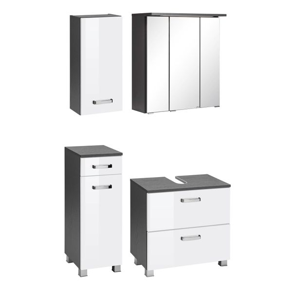 BadmöBel-Set Welltime "Ravenna", Weiß (Grafit, Weiß), Mdf, Melamin, KastenmöBel-Sets, BadmöBel-Set, HäNgeschrank, Unterschrank, Spiegelschrank, Waschbeckenunterschrank-image