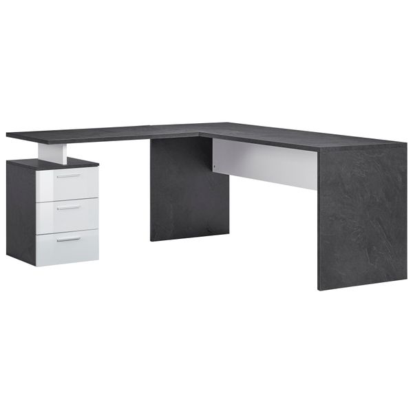 Eckschreibtisch Home Affaire "New Selina", Grau (Schiefer, Weiß Hochglanz), B:180Cm H:75Cm T:160Cm, Tische, Eckschreibtisch, Schreibtisch, SchubkäSten, Mit Oder Ohne Monitoraufsatz, B 180/160 Cm-image