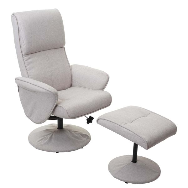 Relaxsessel Stockholm, Fernsehsessel Relaxliege Tv-Sessel Mit Hocker ~ Stoff/Textil, Creme-Beige-image