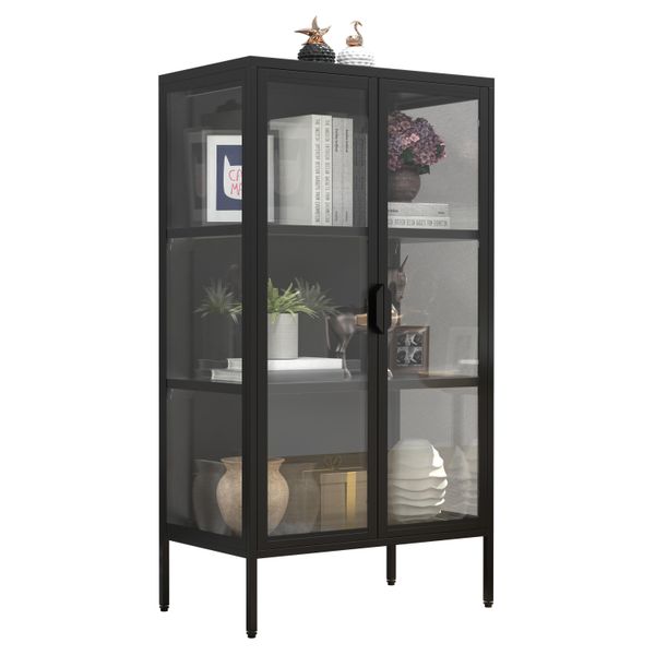 Standvitrine Vcm "Stahl Glas Standvitrine Vitrine Schaukasten Flokam", Schwarz, Obermaterial: 100% Metall Mt., SchräNke, Standvitrine-image