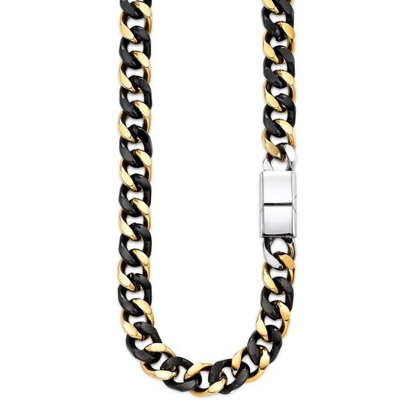 Edelstahlkette Bruno Banani "Schmuck Geschenk Breite Kette Bicolor", Gelbgoldfarben, Schwarz, Halsketten, Damen, Edelstahl, L: 55 B: 12Mm, Edelstahlkette, B:12Mm-image