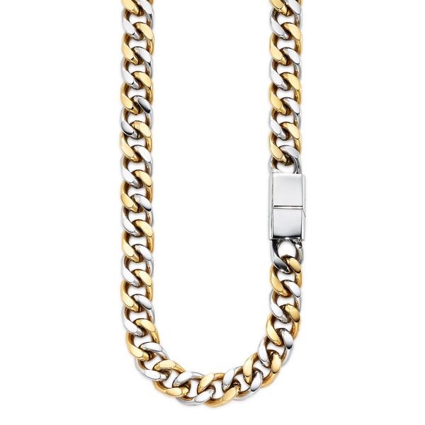 Edelstahlkette Bruno Banani "Schmuck Geschenk Breite Kette Bicolor", Edelstahlfarben, Gelbgoldfarben, Halsketten, Herren, Edelstahl, L: 55 B: 12Mm, Edelstahlkette, B:12Mm-image