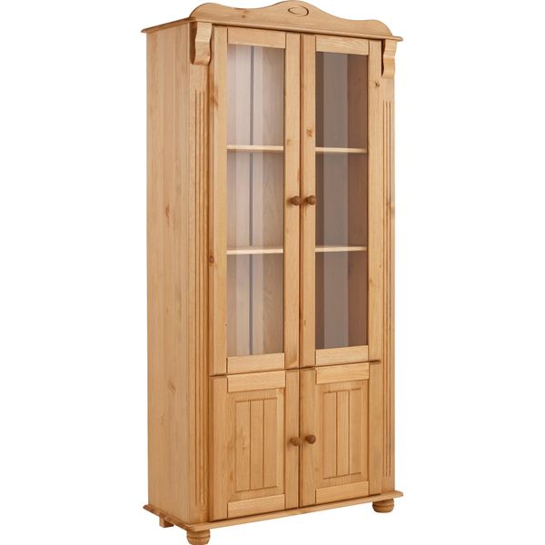 Vitrine Otto Home "Adele", Beige (Gelaugt, GeöLt), SchräNke, Vitrine, 4-TüRig, HöHe 185 Cm, Mit GlaseinsäTzen, Aus Massiver Kiefer, Fsc-image