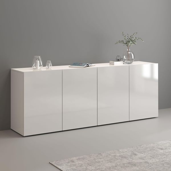 Sideboard Otto Home "Egypt, Kommode, Schrank, Grifflos", Weiß, B:180Cm H:70Cm T:38Cm, Sideboards, Sideboard, 4 TüRen, Fronten Hochglanz Lackiert, Breite 180-image