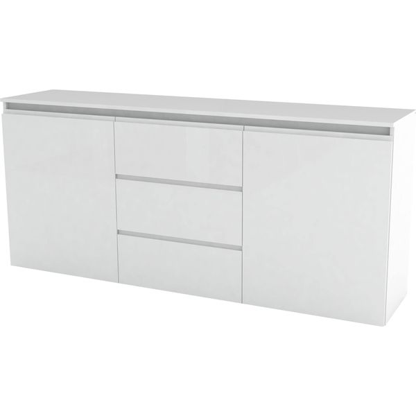 Sideboard Home Affaire "Magic, Kommode, Schrank, Stauraumschrank", Weiß (Weiß Hochglanz Lackiert), B:180Cm H:81Cm T:40Cm, Sideboards, Sideboard, Mit 2 TüRen Und 3 SchubkäSten Hochglanz Lackiert (B/T/H) 180X40X81 Cm-image