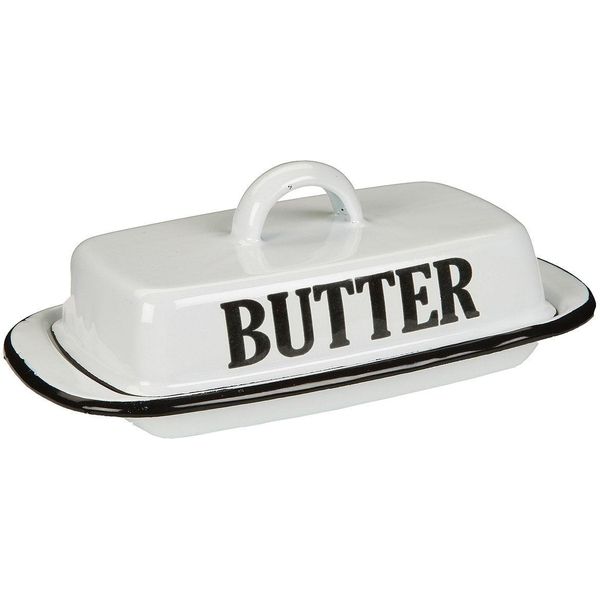 Dose Ambiente Haus "Butterdose Aus Emaille In Antikweiß", Weiß, B:21Cm H:8Cm T:13Cm, Emaille, Aufbewahrungsboxen, Vorratsdose-image