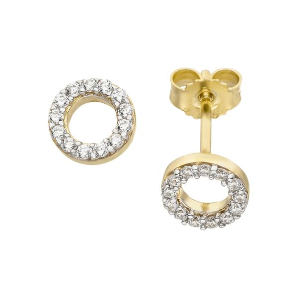 Paar Ohrstecker Jobo, Gelb (Gelbgold 375), Ohrringe, Damen, 6,6Mm, Gelbgold 375, Rund 375 Gold Bicolor Mit 26 Zirkonia-image