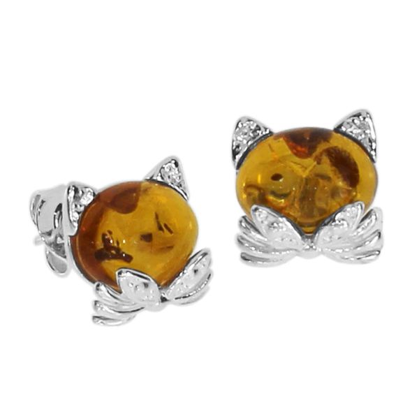Paar Ohrstecker OSTSEE-SCHMUCK "Ostsee-Schmuck Ohrstecker Katze Ohrstecker Katze", Weiß, Ohrringe, Damen, 10 X 9Mm, Silber 925 (Sterlingsilber)-image