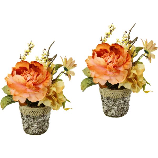 Kunstpflanze I.Ge.A. "Gesteck Aus Chrysantheme", Orange, B:14Cm H:19Cm L:19Cm, Kunstpflanzen, Kunstpflanze, Im Topf, 2Er Set-image