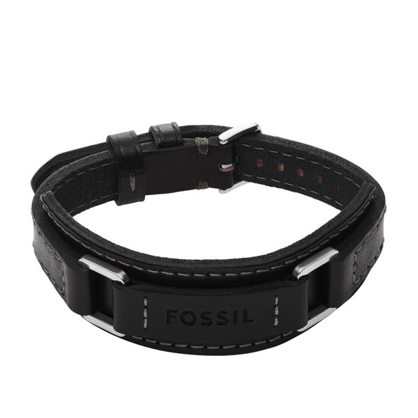 Armband Fossil "Schmuck Geschenk Metall, Leder, Textil Machine", Edelstahlfarben, Schwarz, ArmbäNder, Damen, 26Cm, Edelstahl Leder Textil, Edelstahl, Leder, Textil, Armband-image