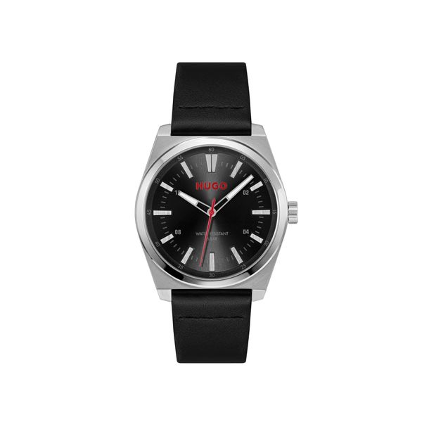 Quarzuhr Hugo "Ark", Schwarz, Silberfarben, Armbanduhren, Herren, Quarzuhr, Armbanduhr, Herrenuhr, Lederarmband, Analog-image