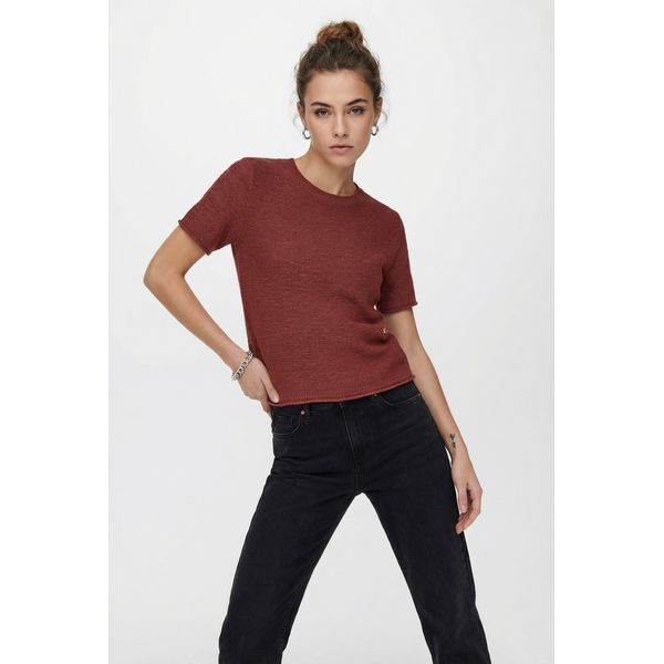 Kurzarmpullover Only "Onlsunny S/S Pullover Noos Knt", Damen, Gr. Xs, Rot (Spiced Apple), Strick, Obermaterial: 55% Polyacryl, 45% Nylon, Unifarben, Regular Fit Normal, Rundhals, RippstrickbüNdchen, Pullover, Kunstfaser, Regular Fit-image