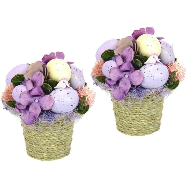 Kunstblume I.Ge.A. "Gesteck Aus BlüTen Eier", Lila (Violett), B:15Cm H:15Cm L:15Cm, Kunstpflanzen, Im Topf, 2Er Set, Blumengesteck-image