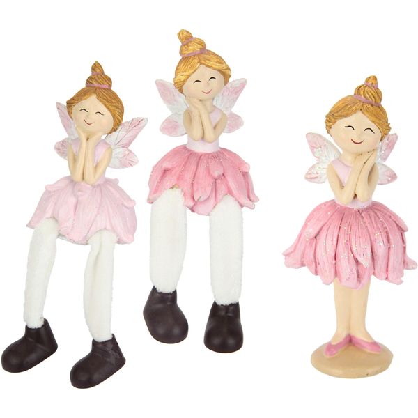 Dekofigur I.Ge.A. "Elfen", Rosa, B:5Cm H:11Cm, Polyester, Polyresin, Dekofiguren, 3Er Set Kantenhocker-image
