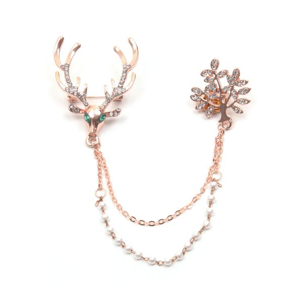 Brosche Firetti "Schmuck Geschenk Ansteckschmuck Gliederkette Perle, Hirsch, Baum", Rosa (RoséGoldfarben,,, GrüN,,, Kristallweiß,,, Weiß, GrüNkristallweiß), Broschen, Damen, Metall, Brosche, Mit Glasstein - Mit Acrylperle-image