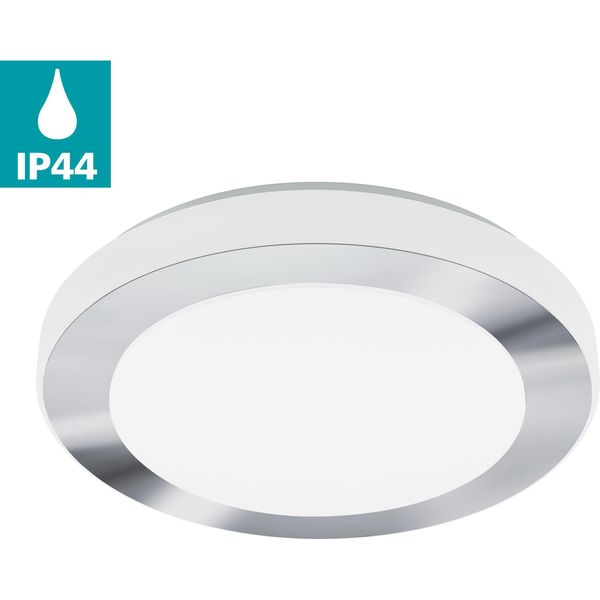 Eglo Deckenleuchte "Led Carpi Deckenlampe, Stahl Und Kunststoff, IP44, Badezimmerlampe", Weiß (Chromfarben, Weiß), 1, Ø 38,5Cm H: 7,5Cm, Leuchten, Wand-/Deckenleuchte, H7,5 X Ø38,5 Cm, Weiß, Chrom, 3X7,3W Inkl., Deckenleuchte-image