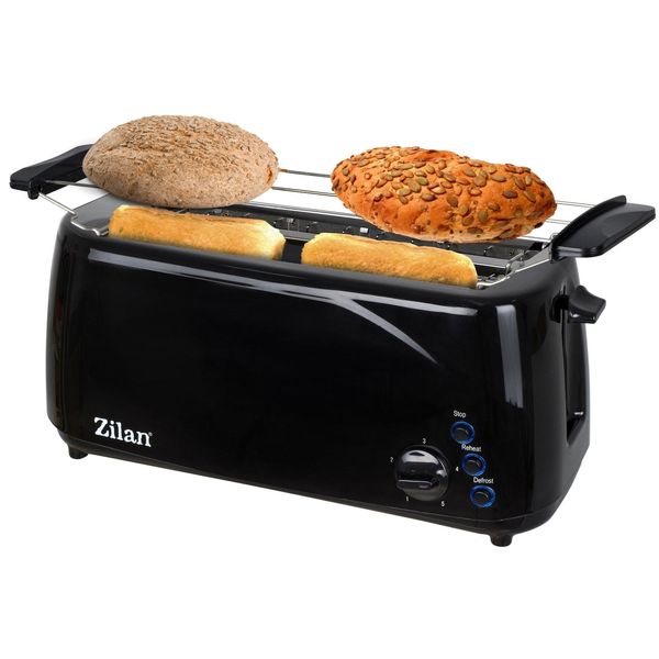 Zilan Langschlitz Toaster 4 Scheiben 1400W BröTchenaufsatz Schwarz-image