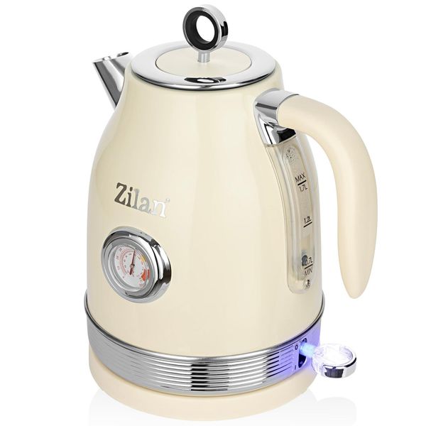 Zilan Retro Wasserkocher Edelstahl 1,7L Kabellos Mit 360° Basis 2200W Beige-image