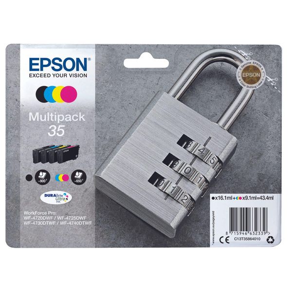 Epson Original 35 Schloss Druckerpatronen 4Er Multipack Schwarz Cyan Magenta Gelb (C13T35864010)-image