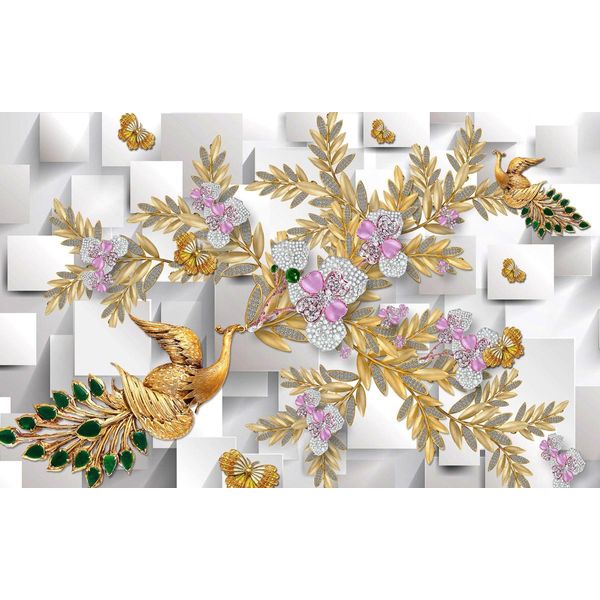 Fototapete Papermoon "Muster Mit Pflanzen", Bunt, B:4,5M L:2,8M, Vlies, Tapeten-image