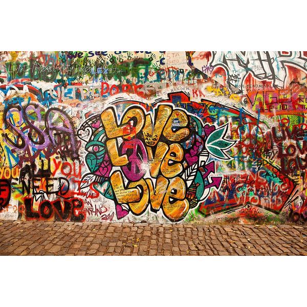 Fototapete papermoon "Love Graffiti Wand", Bunt, B:5M L:2,8M, Vlies, Tapeten-image