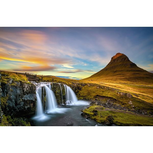 Fototapete Papermoon "WASSERFALL-NATUR Landschaft Berge Gebirge See Alpen Xxl", Bunt, B:5M L:2,8M, Vlies, Tapeten-image