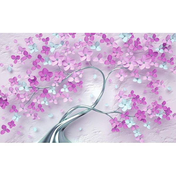 Fototapete Papermoon "Blumen Baum Lila Blau", Bunt, B:5M L:2,8M, Vlies, Tapeten-image