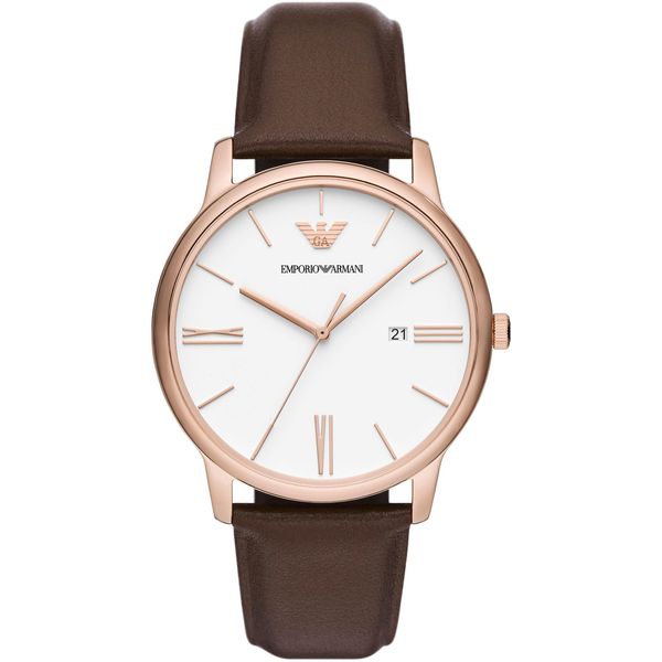 Quarzuhr Emporio Armani, Rosa (Braun, Weiß), Armbanduhren, Herren, Quarzuhr, Armbanduhr, Herrenuhr, Datum, Analog, Lederarmband-image