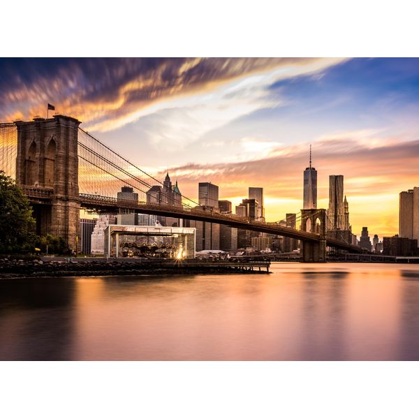 Fototapete Papermoon "Bridge Brooklyn At Sunset", Bunt, B:5M L:2,8M, Vlies, Tapeten-image