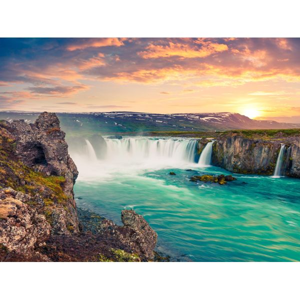 Fototapete Papermoon "Godafoss Waterfall Iceland", Bunt, B:5M L:2,8M, Vlies, Tapeten-image