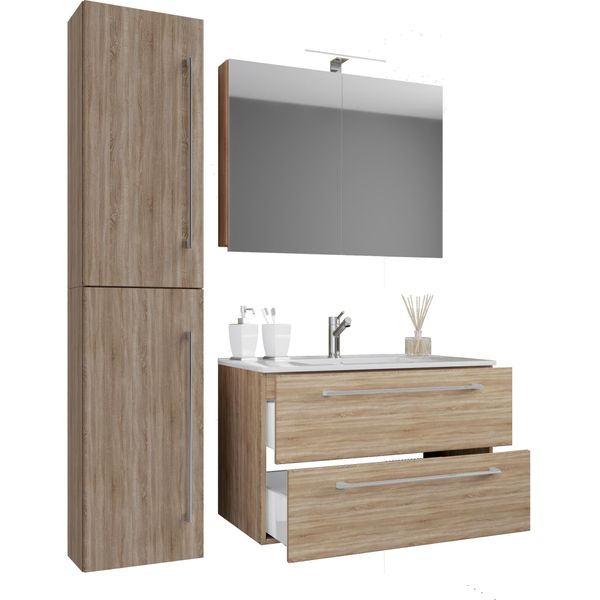 Waschtisch Vcm "4-Tlg. Waschplatz Waschtisch Badinos Schublade Sc", Braun (Sonoma, Eiche), B:93Cm T:46Cm, Waschtische, Waschtisch-image