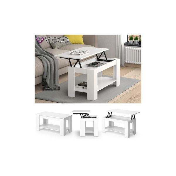 Vicco Couchtisch Lorenz HöHenverstellbar Weiß Sofatisch Kaffetisch Wohnzimmer Tisch-image