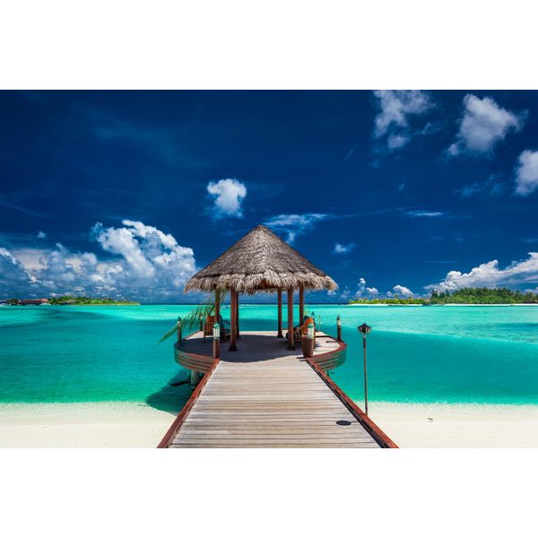 Fototapete Papermoon "Boat Jetty Maldives", Bunt, B:3,5M L:2,6M, Vlies, Tapeten-image