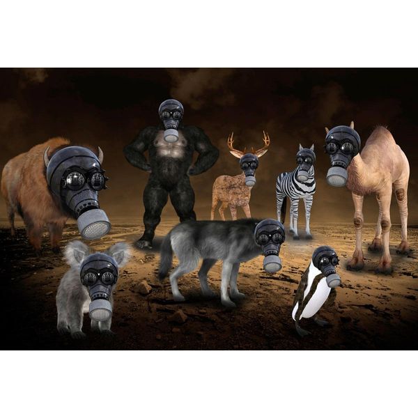 Fototapete Papermoon "Gasmasken Tiere", Bunt, B:3,5M L:2,6M, Vlies, Tapeten-image