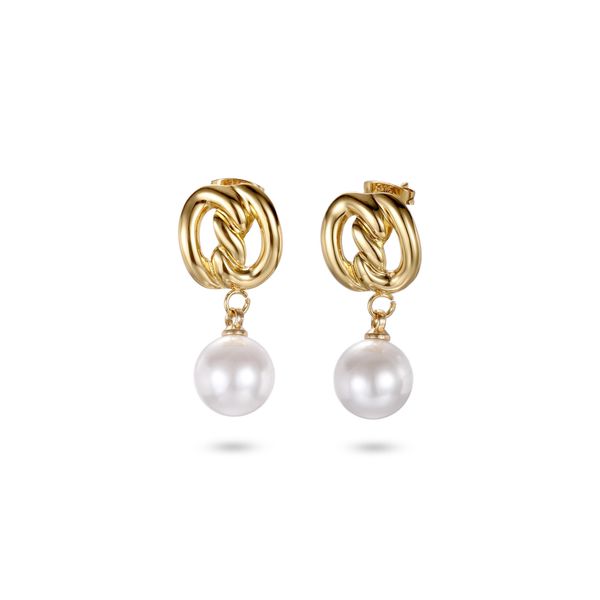 Paar Ohrstecker Firetti "Schmuck Geschenk Edelstahl Ohrschmuck Ohrringe Knoten", Gelbgoldfarben, Weiß, Ohrringe, Damen, 10Mm, Edelstahl Perlen, Edelstahl, Perlen, Mit Perle (Synth.)-image