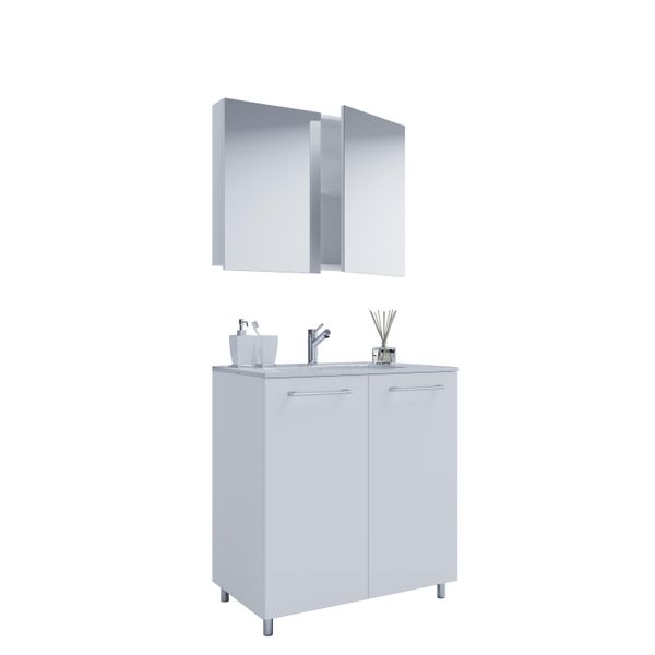 Waschtisch Vcm "3-Tlg. Waschplatz Waschtisch Badinos DrehtüR Sc", Weiß, B:60Cm T:46Cm, Waschtische, Waschtisch-image