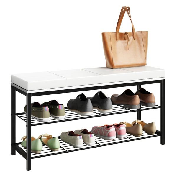 Schuhregal Vcm "Metall Holz Sitzbank Schuhregal Schuhbank Taliro", Weiß, B:90Cm T:30Cm, Regale, Schuhregal-image