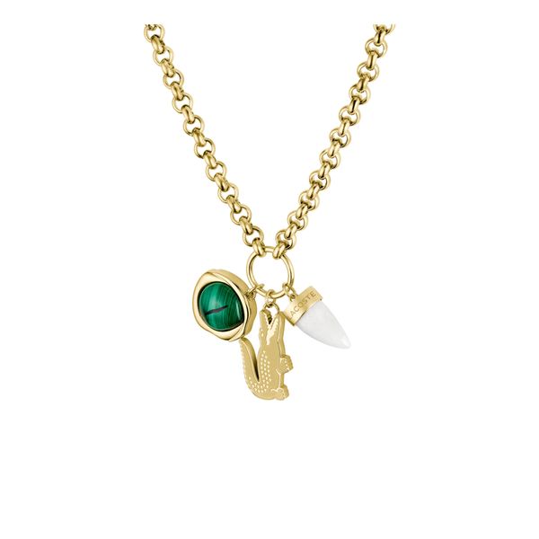 Kette Mit AnhäNger Lacoste "Umpire", Gelbgoldfarben, GrüN, Weiß, Halsketten, Herren, Edelstahl, L: 65 B: 3Mm, Mit Malachit, Marmor, B:3Mm-image