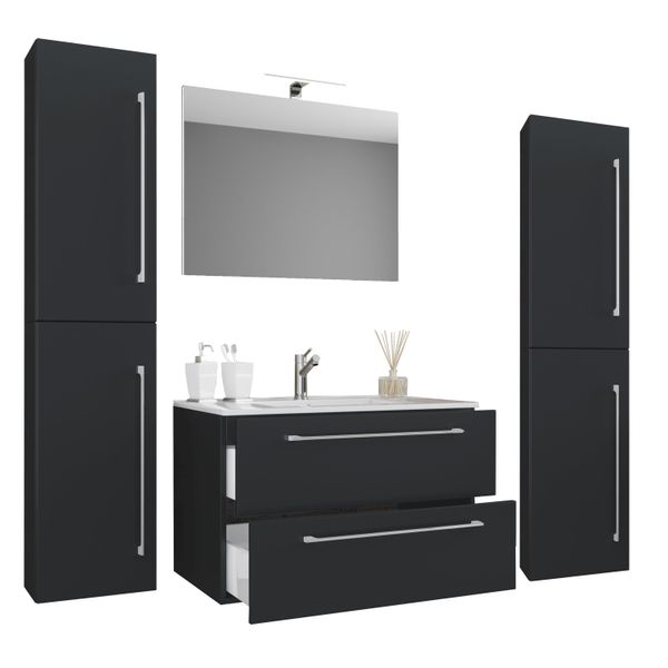 Waschtisch Vcm "5-Tlg. Waschplatz Waschtisch Badinos Schublade Sp", Schwarz, B:130Cm T:46Cm, Waschtische, Waschtisch-image