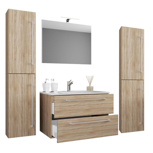 Waschtisch Vcm "5-Tlg. Waschplatz Waschtisch Badinos Schublade Sp", Braun (Sonoma, Eiche), B:130Cm T:46Cm, Waschtische, Waschtisch-image